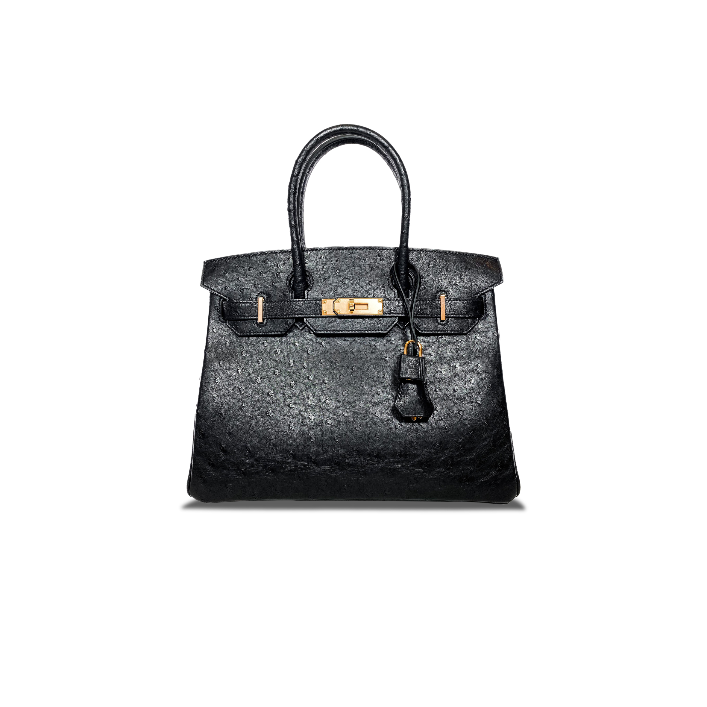 H**mes master birkin 30 black ostrich rose gold hardware 346920 (30*24*16cm)